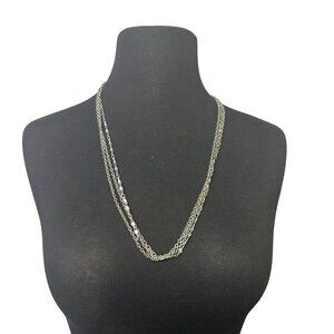 Silver Tone triple  Layered Chain Necklace Multi-Strand 26 Inches
